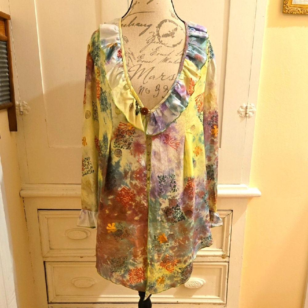 CherScapes 100% painted silk jacket Sz M